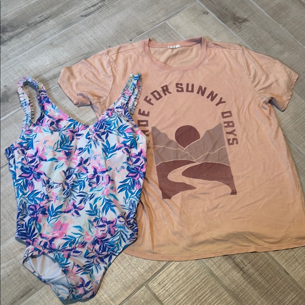 Floral Swimsuit and Graphic Tee